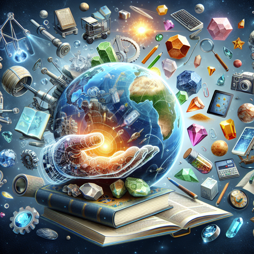 A globe surrounded by minerals, gemstones, and tools representing geology and earth science. banner