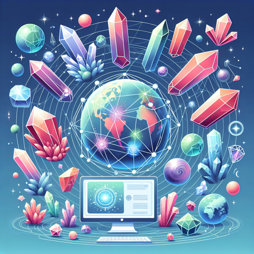 Colorful crystals and gemstones surround a globe and computer, representing mineralogy and geology. banner