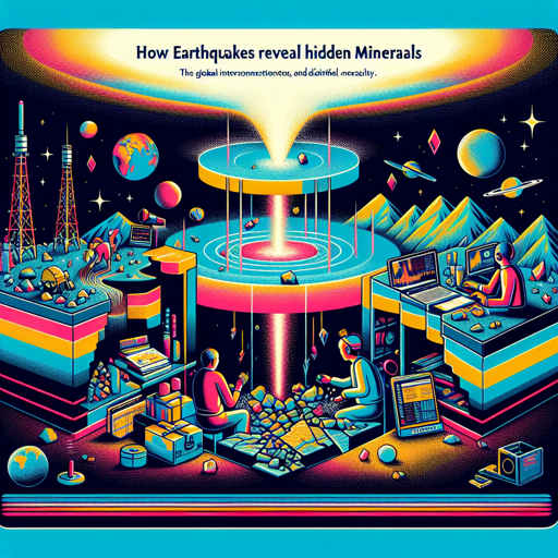 Illustration depicting how earthquakes expose hidden minerals, featuring mining, geology, and technology. banner