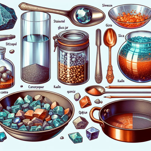 A collection of kitchen items showcasing various minerals and gemstones for educational purposes. banner