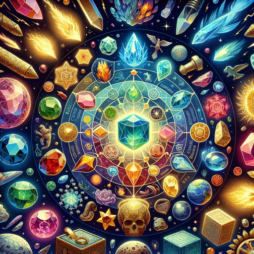 A vibrant collage of gemstones and symbols representing mythology and folklore. banner