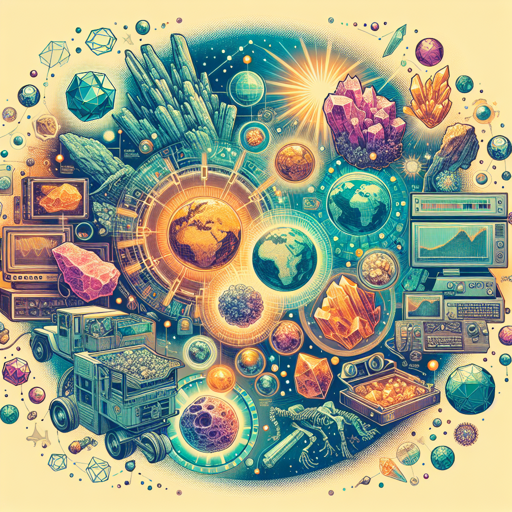 An illustration contrasting fossils and minerals, showcasing geological elements and mining themes. banner