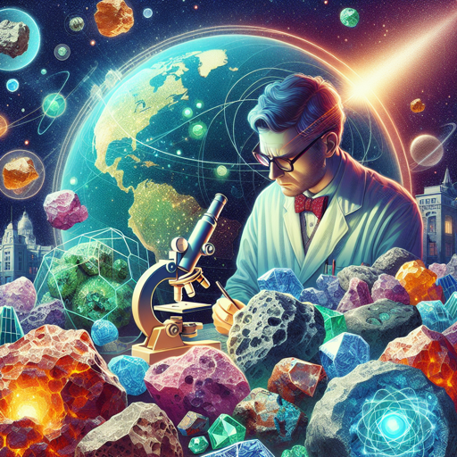 Scientist examining colorful meteorite minerals with Earth in the background. banner