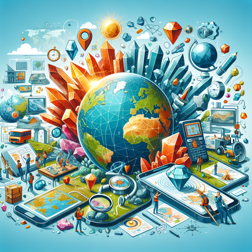 A vibrant collage depicting geology education, minerals, and field trip planning elements. banner