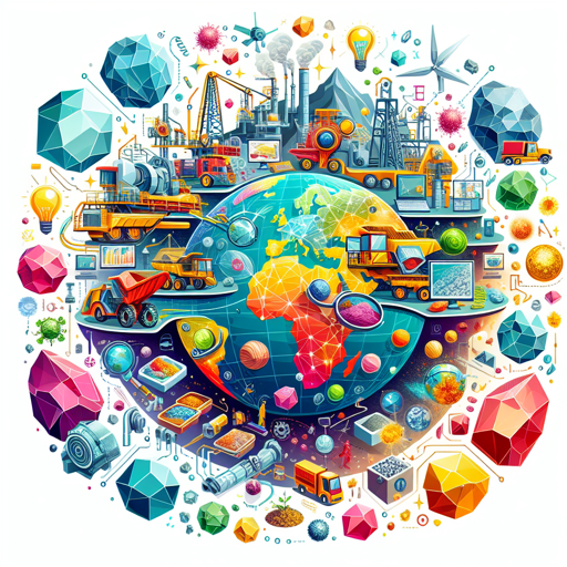 A vibrant illustration depicting mining, minerals, and gemstones around a globe. banner