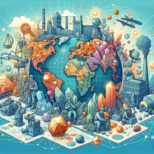 A colorful illustration of the globe showcasing minerals, mining, and gemstones throughout history. banner