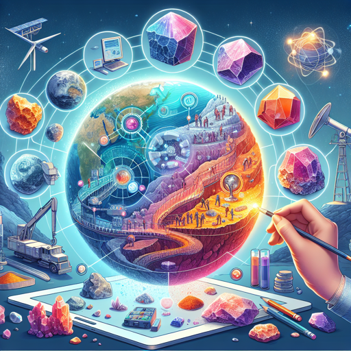 A colorful illustration depicting rock identification steps, minerals, and geological exploration. banner