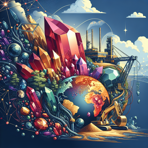 A vibrant illustration of eco-friendly mining practices showcasing minerals, gemstones, and the Earth. banner