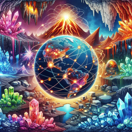 A vibrant illustration of the Earth surrounded by stunning mineral formations and geological wonders. banner