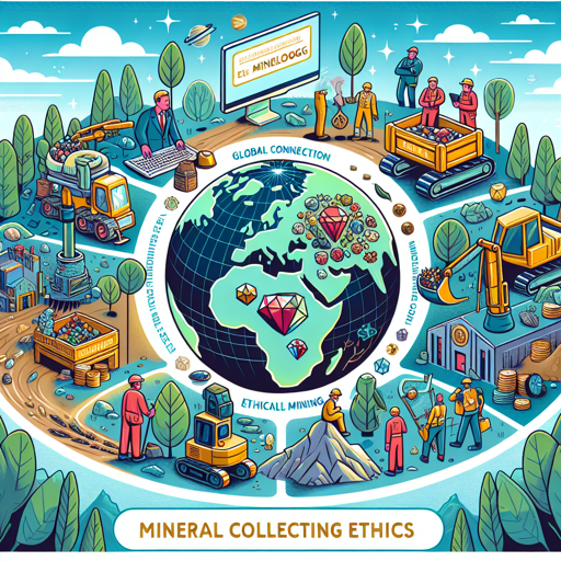 Illustration depicting ethical mineral collecting practices, showcasing mining and gemstone activities. banner