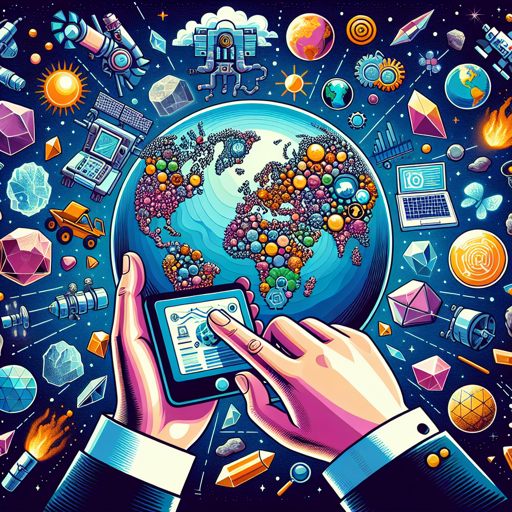 Illustration of Earth surrounded by minerals, mining tools, and gemstones, highlighting geologys role in climate change. banner